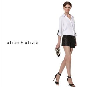 Piper white button down with leather sleeve tabs